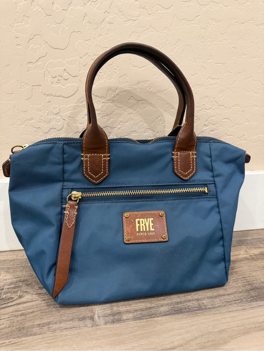 Frye Ivy Small Satchel Teal Nylon Leather Trim
